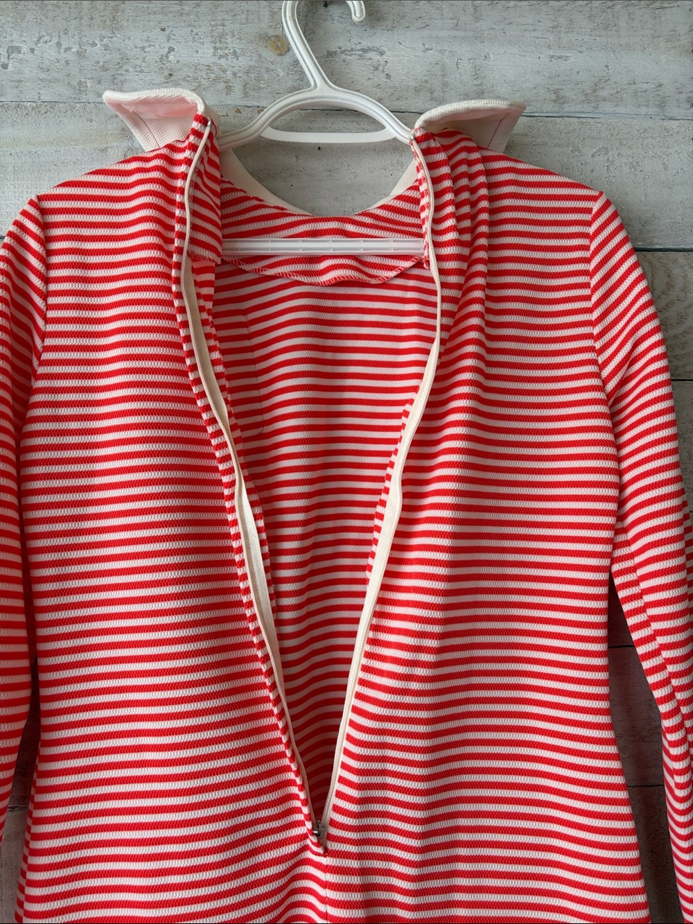 1960s Mod Tangerine & White Stripe Twiggy Style Mini Dress With Peter Pan Collar - Picture 5 of 7